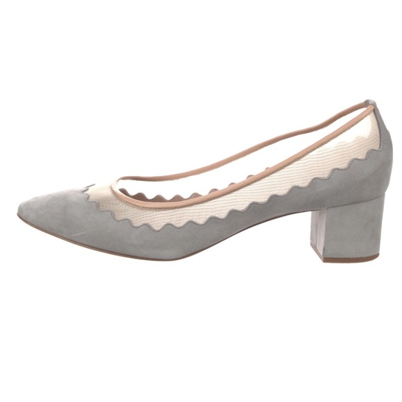 Chloé scalloped chunky heel in light blue/grey, Size 40 1/2 with box - Picture 2 of 7